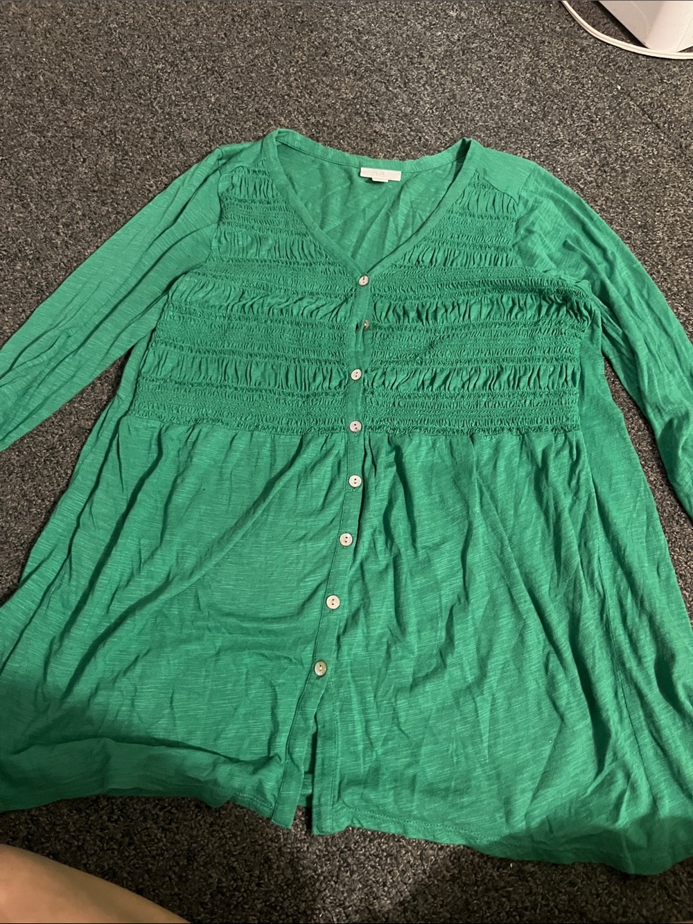 J. Jill Emerald Green Smocked Button-Front Tunic